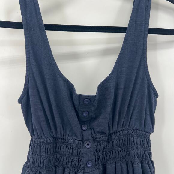 Urban Outfitters Smocked Babydoll Dress Womens Small Dark Blue Ruffle - Picture 4 of 7